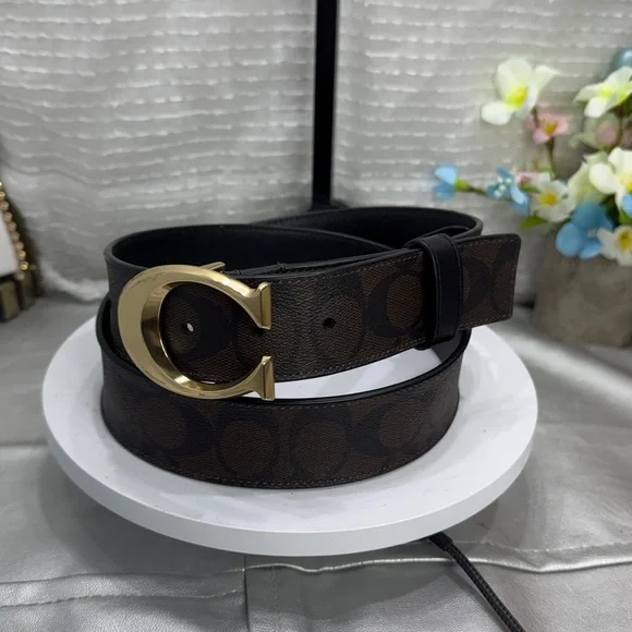 Women Coach Dark Brown Belt with Gold Buckle Brown Belts | COACH® Outlet main image 2